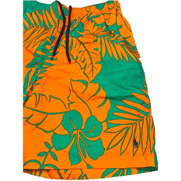 NWT Polo Ralph Lauren Bright Orange/Green Hawaiin Floral Men's Large Swimtrunks - Picture 2 of 10